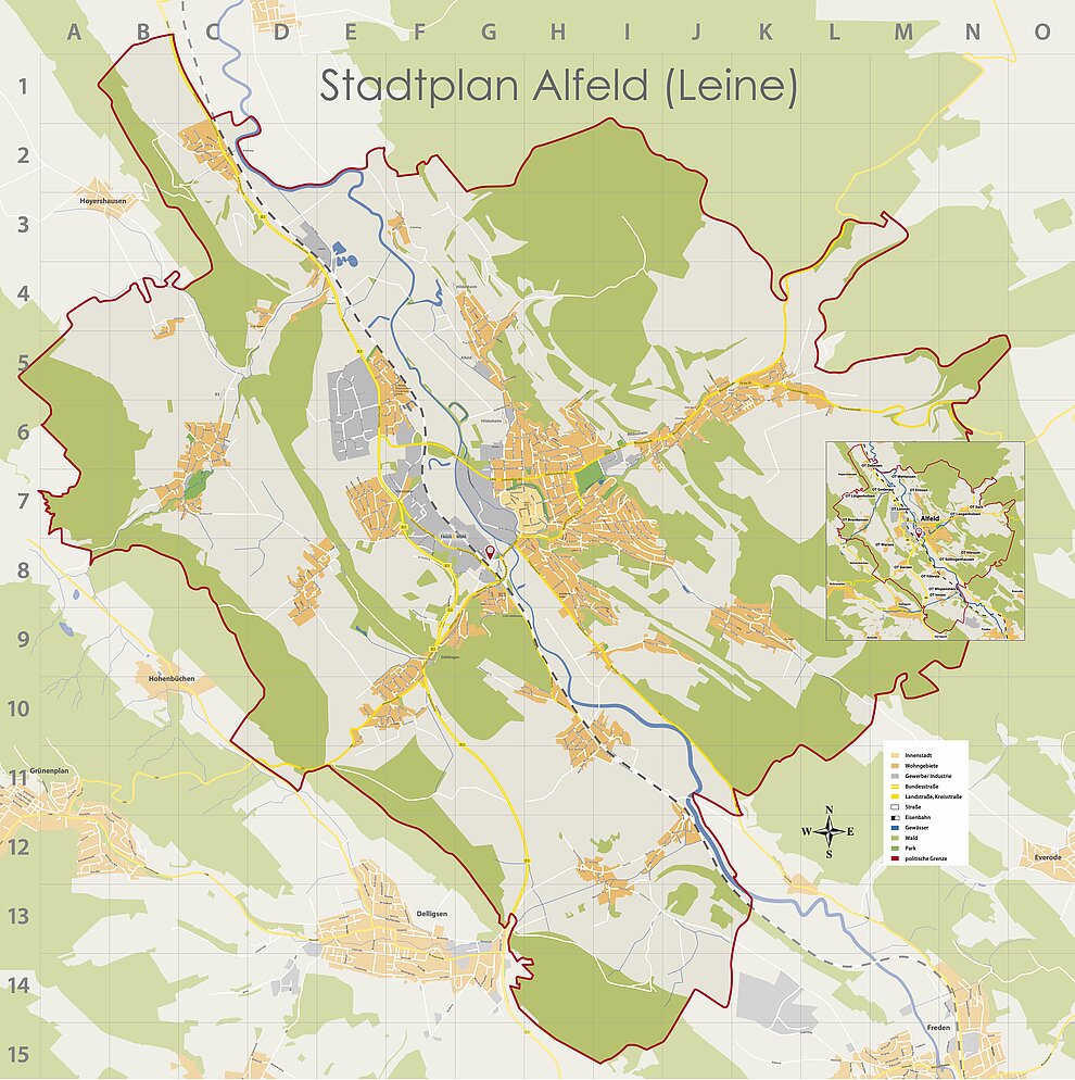 Politische Grenzen der Stadt Alfeld (Leine) Strassenkarte der Stadt Alfeld (Leine) © Stadt Alfeld (Leine)
